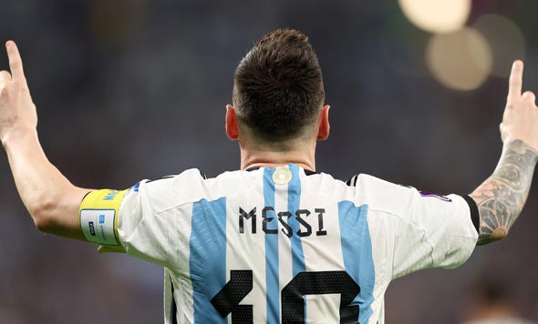 Lionel Messi religious footballer points to God after scoring for Argentina