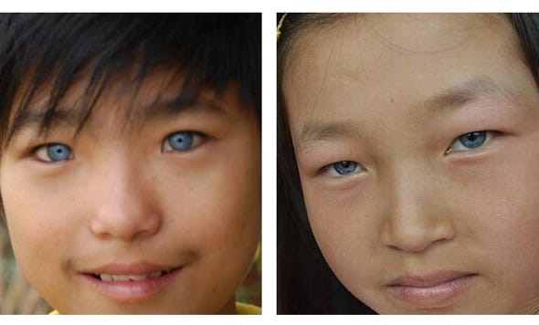 East Asians with blue eyes.