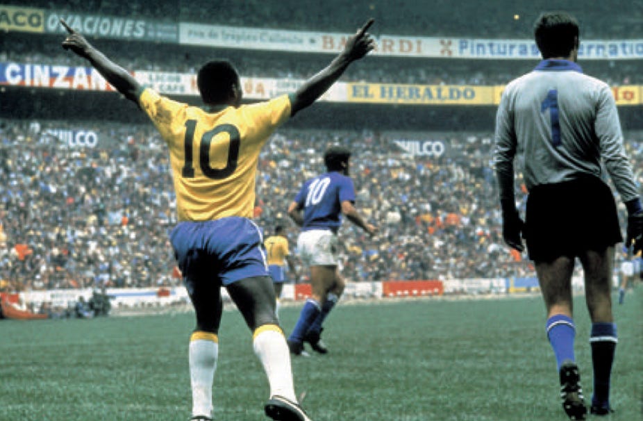 Brazilian footballer Pele photo-book biography page spreads 1970