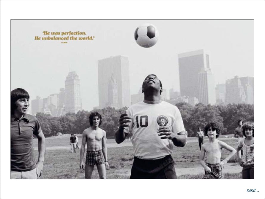 Brazilian footballer Pele photo-book biography page spreads