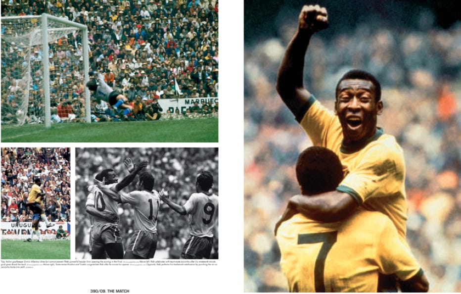 Brazilian footballer Pele photo-book biography page spreads 1970